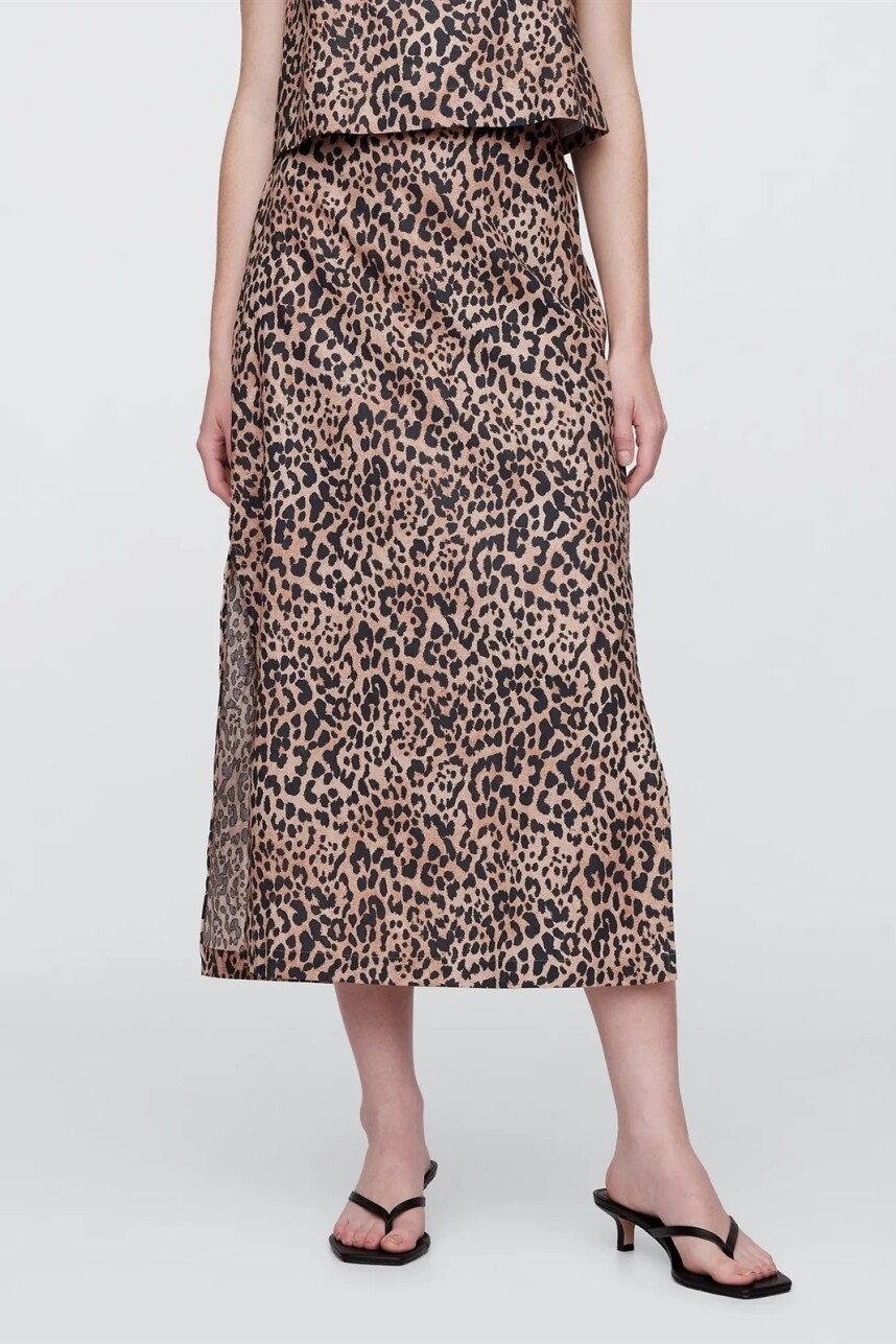 Pollera De Lino Leopardo Mujer Leopard