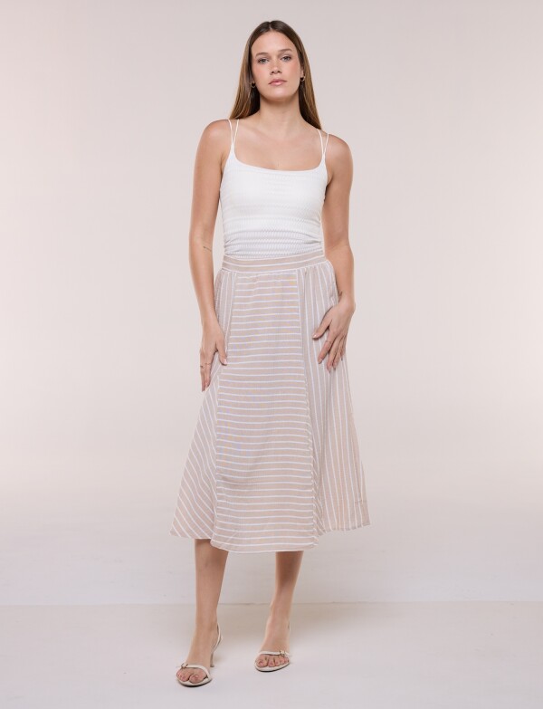 Falda Midi Acampanada A Rayas BEIGE