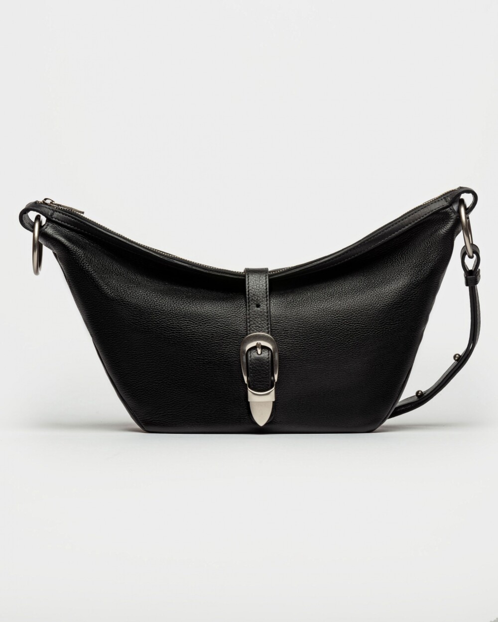 Bolso Bambu En Cuero Liso Satinado Negro