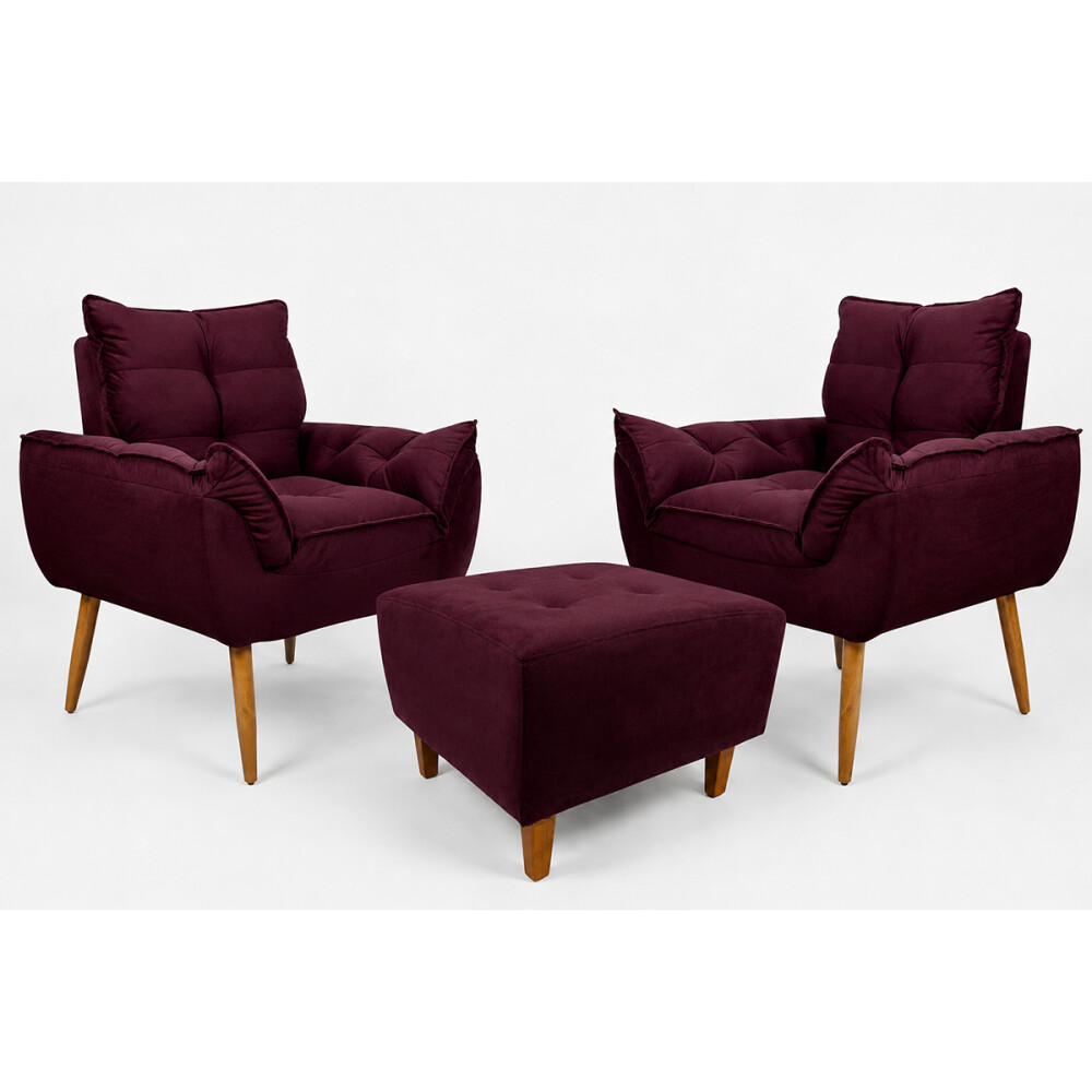 Set de 2 sillones Incluye 1 Apoyapiés Promo Bordó
