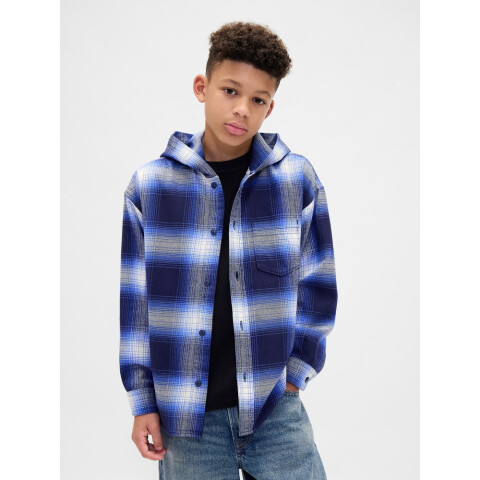HOODED FLANNEL SHIRT BLUE PLAID