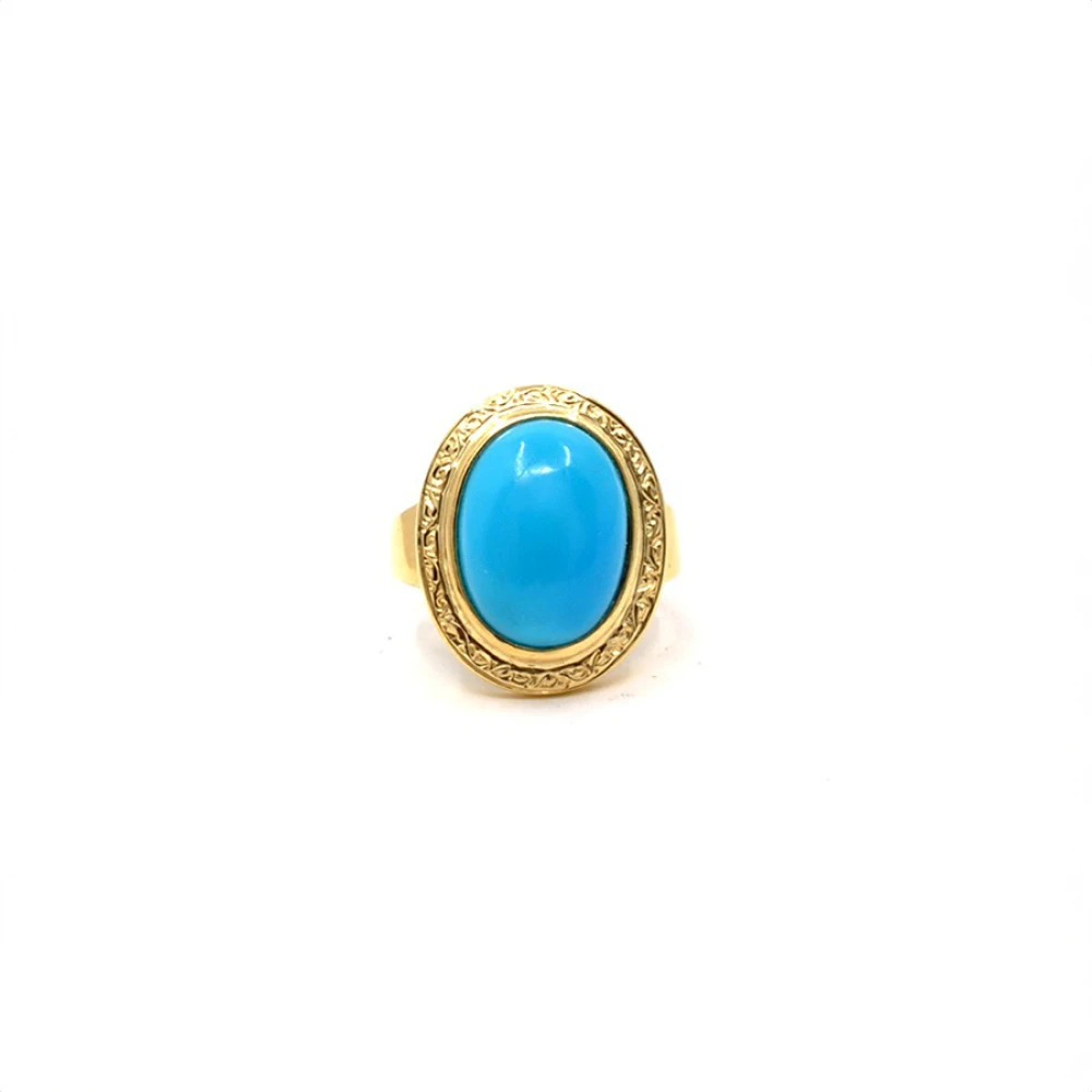Anillo Chevalier Antiguo En Oro 18K Y Turquesa Cabujon Anillo Chevalier Antiguo En Oro 18K Y Turquesa Cabujon