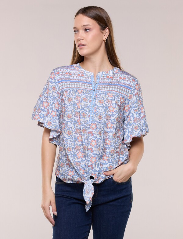 Blusa Boho Con Nudo Y Manga Mariposa MULTI/AZUL