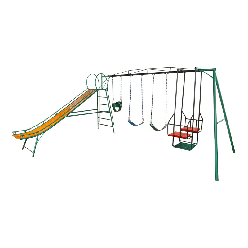 Juego Combinado Infantil con tobogán N°5. Silla doble, 2 hamacas de cincha y 1 hamaca de bebé Juego Combinado Infantil con tobogán N°5. Silla doble, 2 hamacas de cincha y 1 hamaca de bebé
