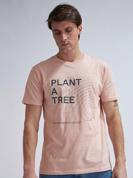 REMERA Manga corta Plant a tree rosa palido