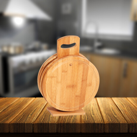 Set X4 Tablas Redondas en Madera p/ Picar Cortar con Soporte Natural