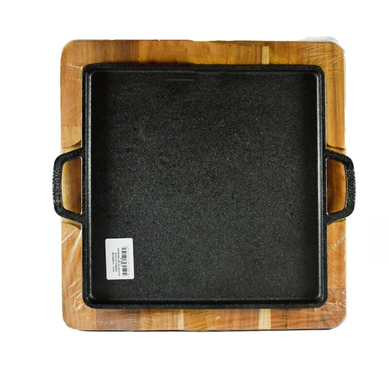 Plancha Cuadrada de Hierro Fundido 24 x 24 cm con Asas y Base de Madera PLANCHA RECTA C/ASA HIE BASE MAD