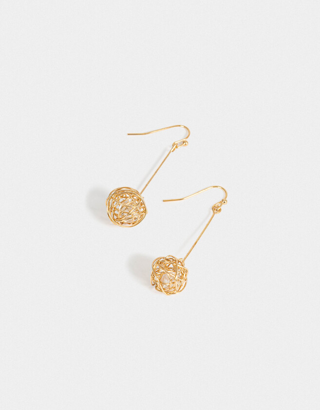 Aros Colgantes Largos De metal Aros Colgantes Bolita - Dorado