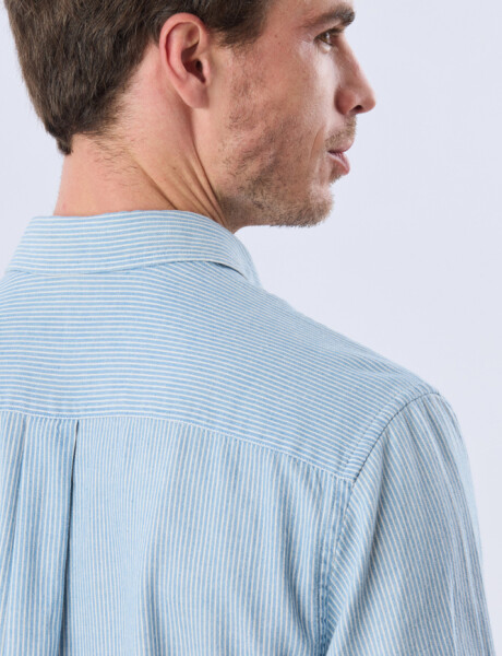 CAMISA RAYADA DE LINO Azul