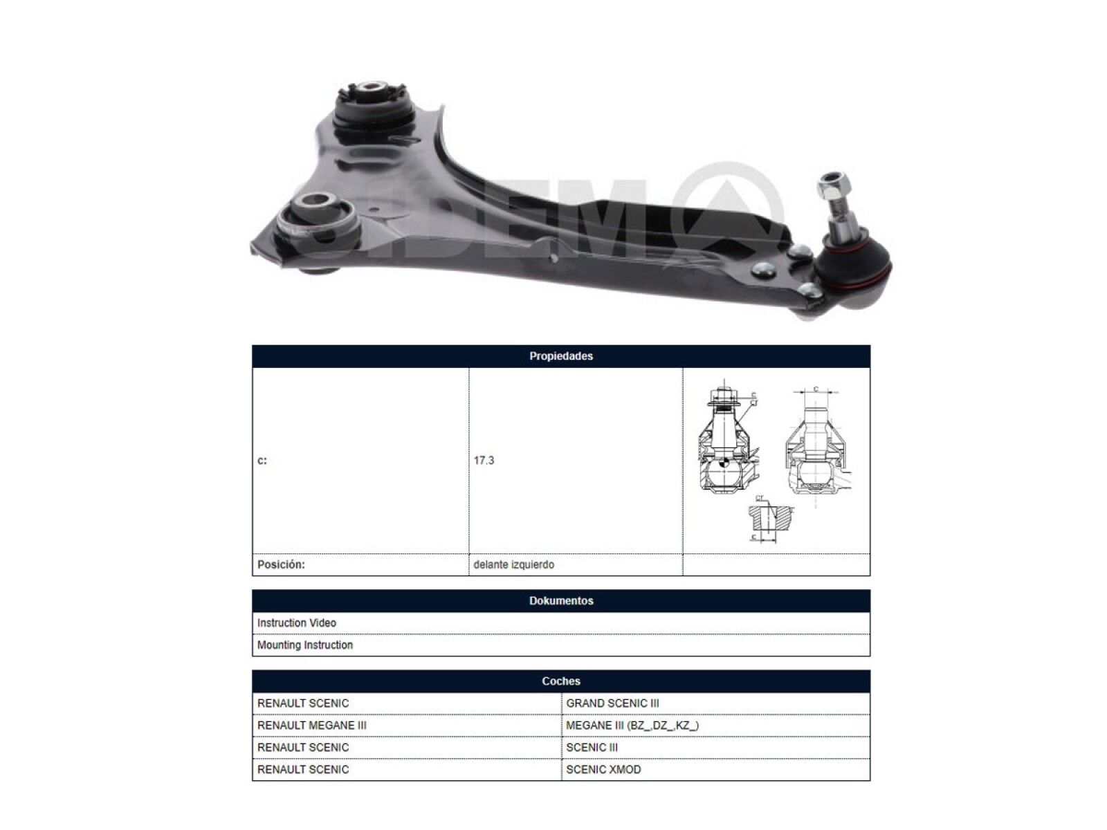 Parilla De Suspension Delantera Renault Megane 08-10 Izq 