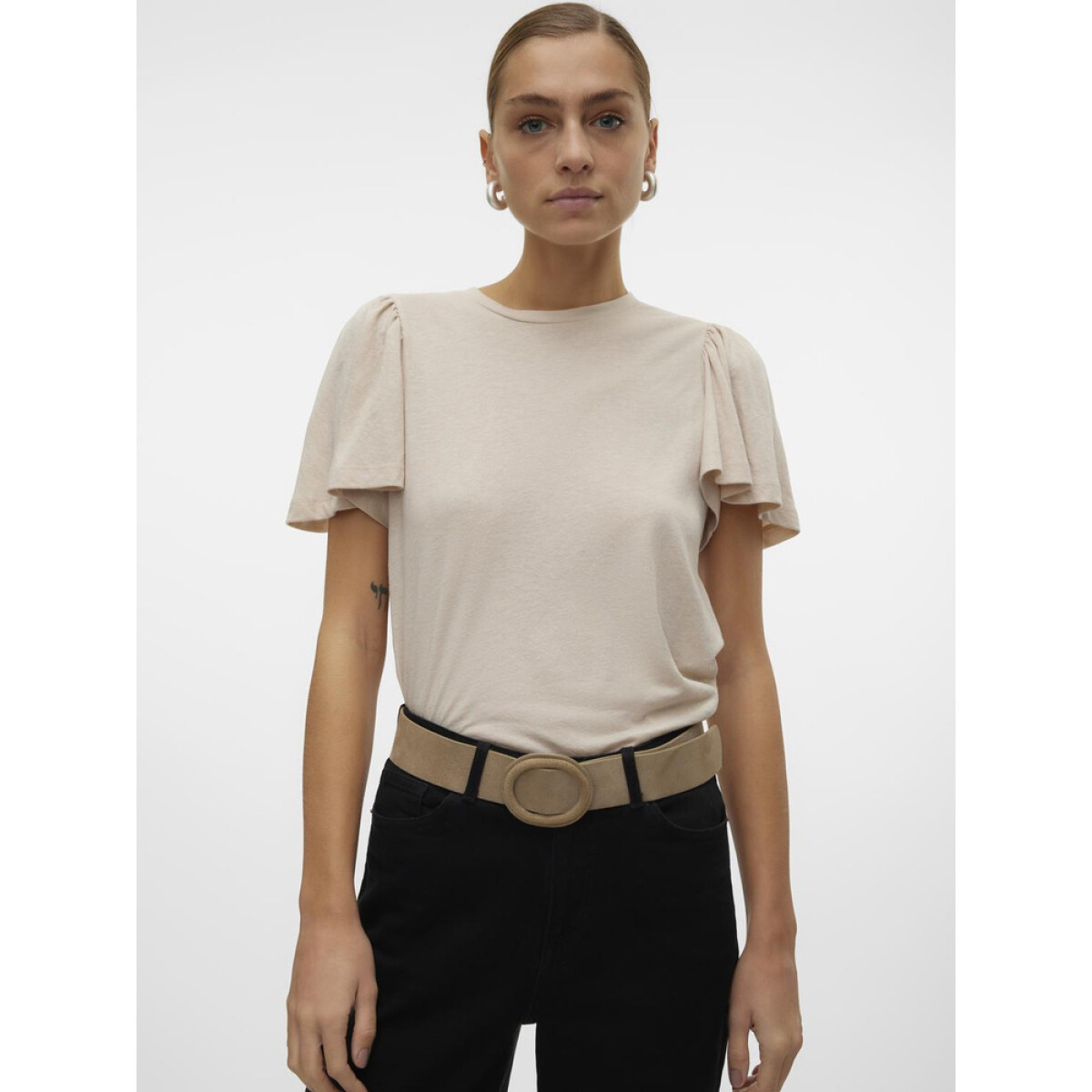 VMIVANA ONELLA SS O-NECK TOP VMA - OATMEAL 