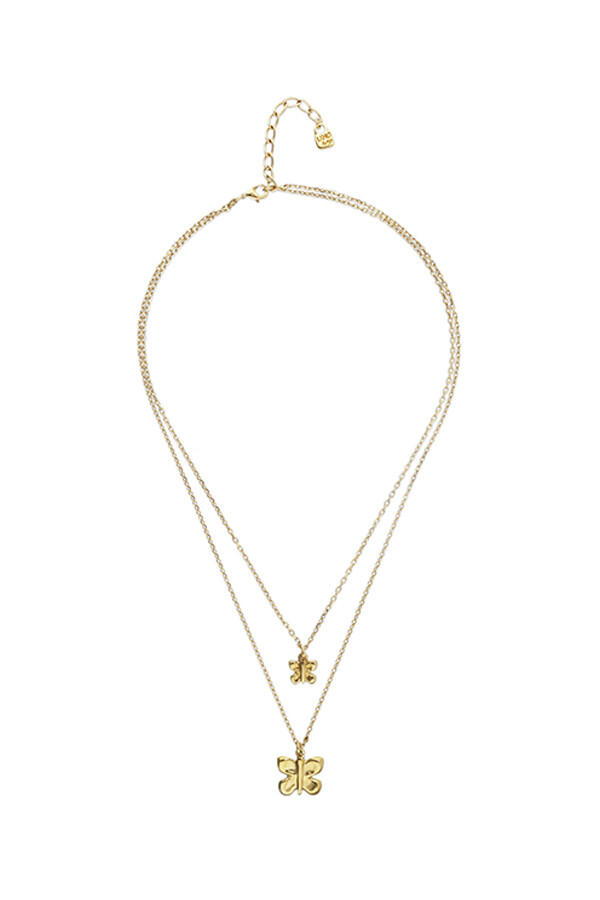 COLLAR DOBLE CON MARIPOSAS EN ALEACIÓN DE METALES BAÑADO EN ORO 18K Colgante