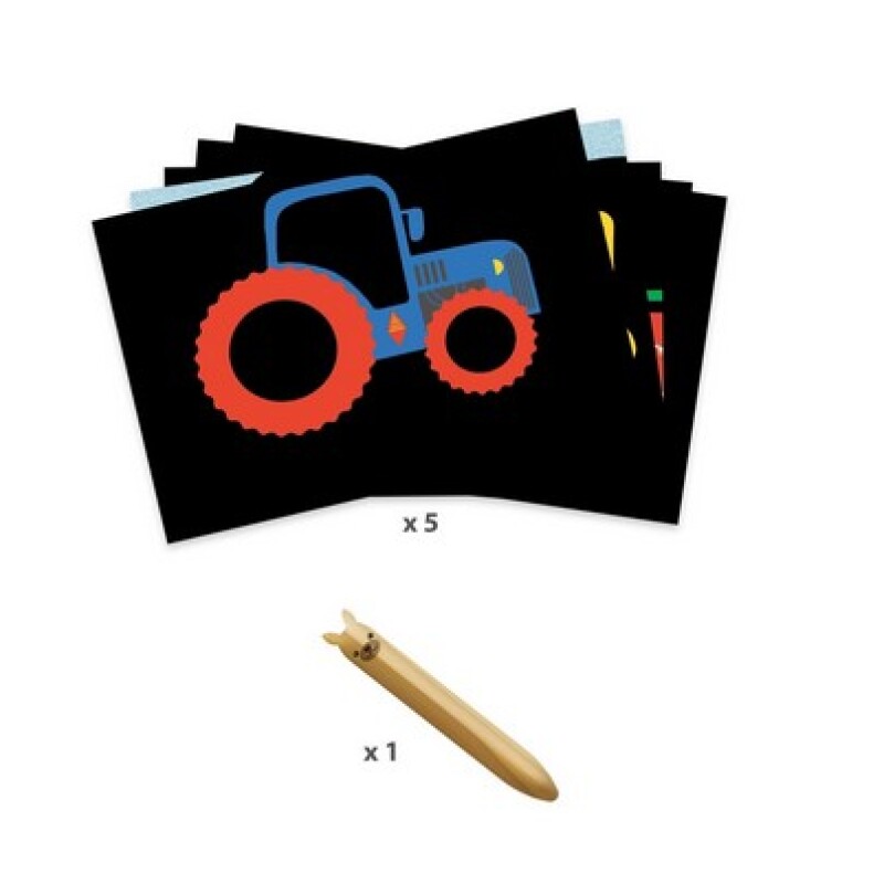DJ0004 Tarjetas Para Rascar Y Descubrir X5 Un. 21x28 Cm Djeco - Vehiculos