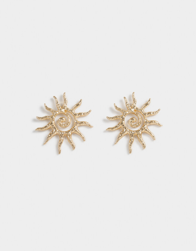 Aros Colgantes Cortos Soles Aro Espiral Con Sol - Dorado