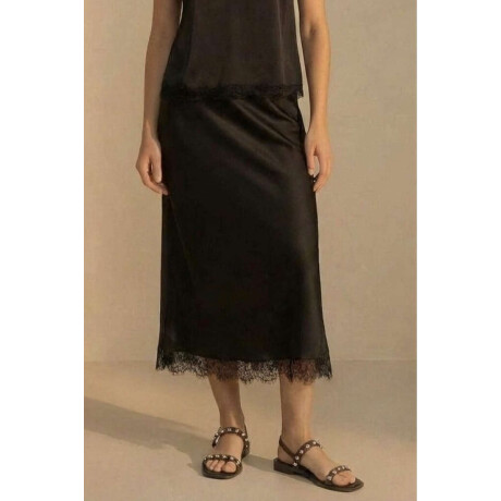 Falda Midi Satinada Negro