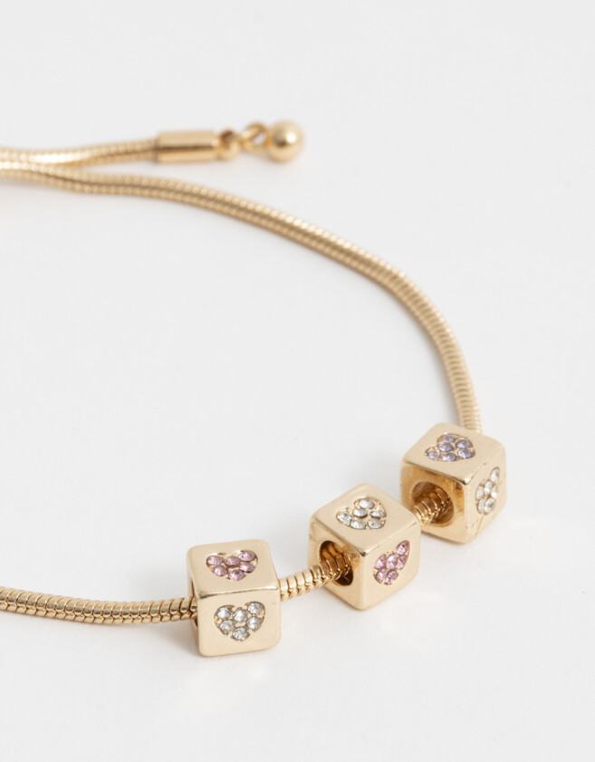 Pulseras Flexibles Bañada en Oro Pulsera Flexible Con Dijes Corazón - Dorado