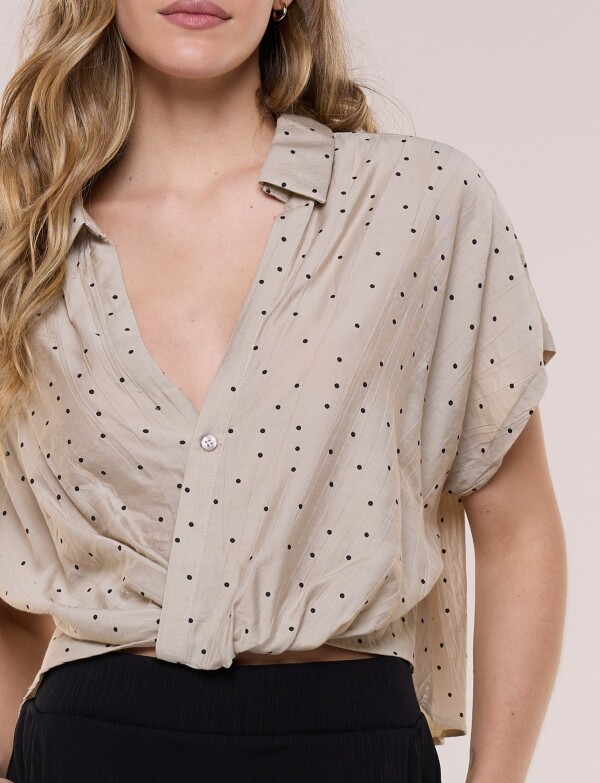 Blusa Crop Cruzada Con Lunares BEIGE