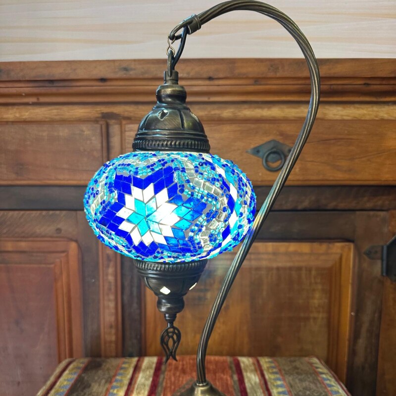 Lámpara vitraux de mesa cuello de cisne azul TM14 Lámpara vitraux de mesa cuello de cisne azul TM14