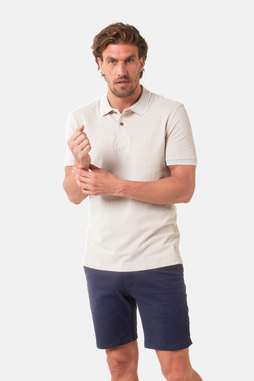 REMERA POLO JERSEY RAYADA Beige