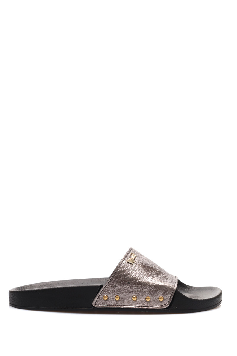 Sandalia Birk Baja Cuero Plateado Negro