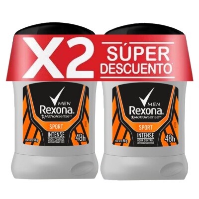 Desodorante Rexona en Barra Sport Men Pack Ahorro X2 50 GR 25% OFF