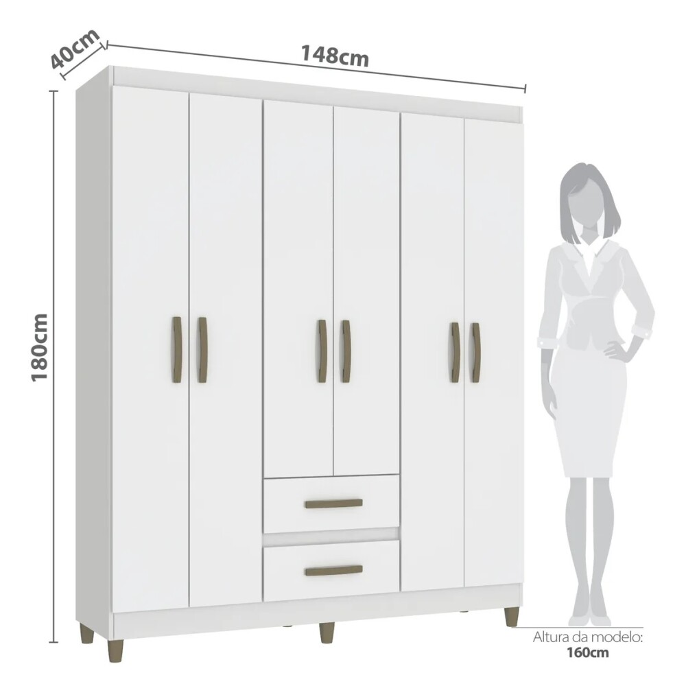 ROPERO 6 PUERTAS 2 CAJONES GUARDARROPA ARMARIO CLÓSET PLACARD BLANCO