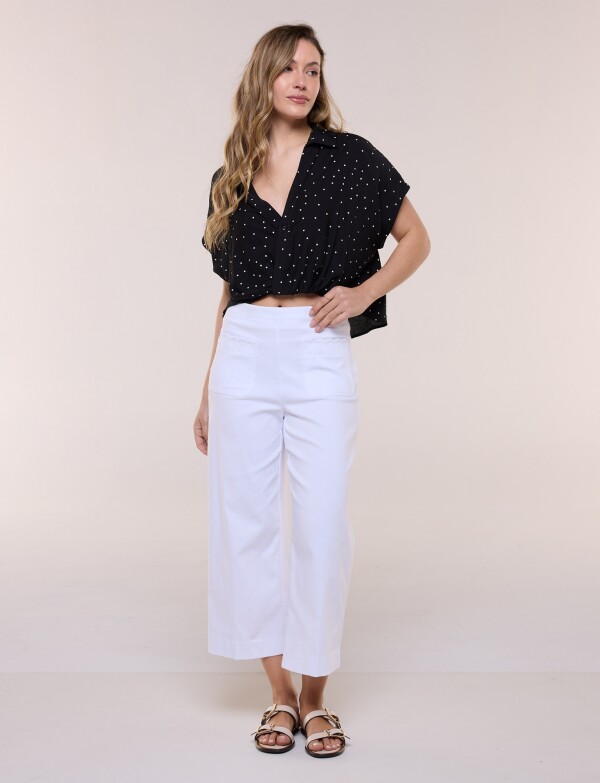 Blusa Crop Cruzada Con Lunares NEGRO/BLANCO