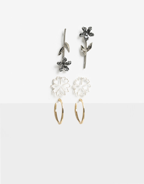 Aros Sets Color Set 3 Pares Dearos Florales - Dorado