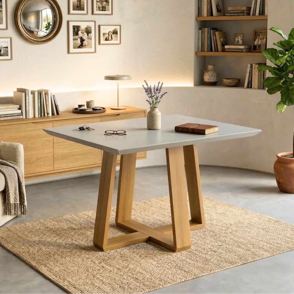 Mesa de Comedor 1.2 Linea Manhattan Vidrio Blanco/Natural Mesa de Comedor 1.2 Linea Manhattan Vidrio Blanco/Natural