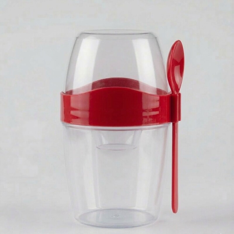 Recipiente Lunchera Para Ensalada Con Cubiertos Y Aderezo Rojo