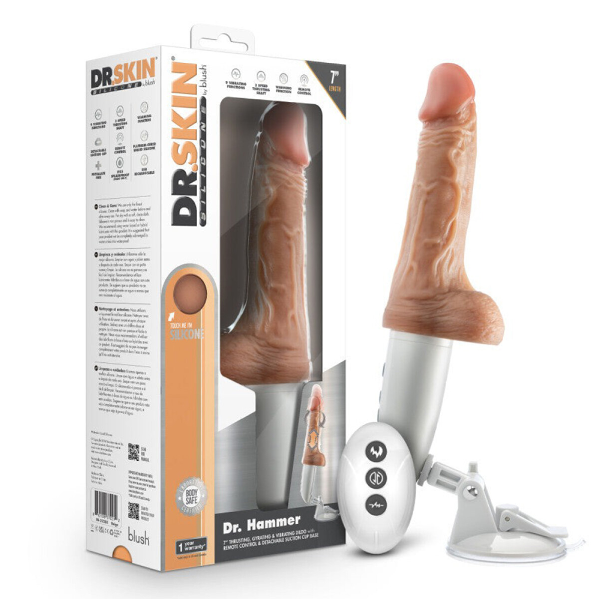 Dr Hammer Vibrador Estimulador Realístico con Control y Ventosa 