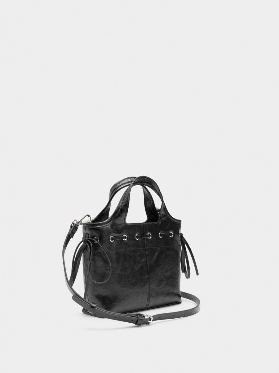 Bolso Tote Con Cordones Efecto Craquelado negro