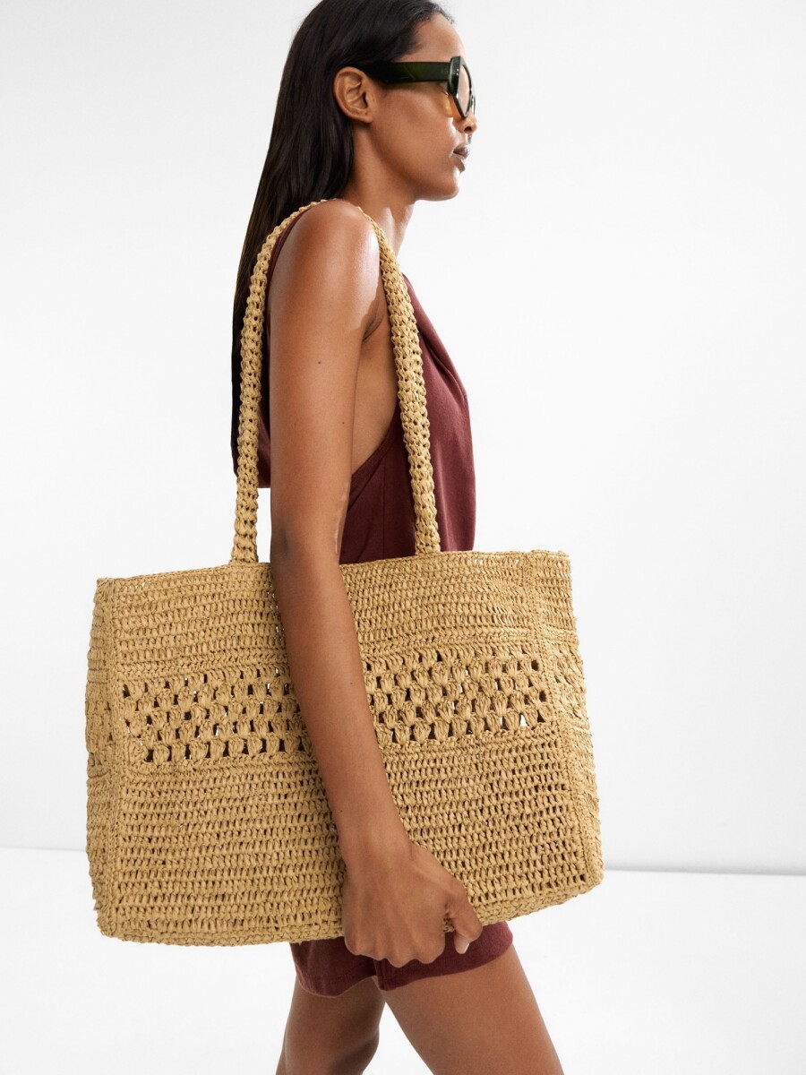 Bolso Shopper Efecto Rafia Con Detalle Trenzado natural