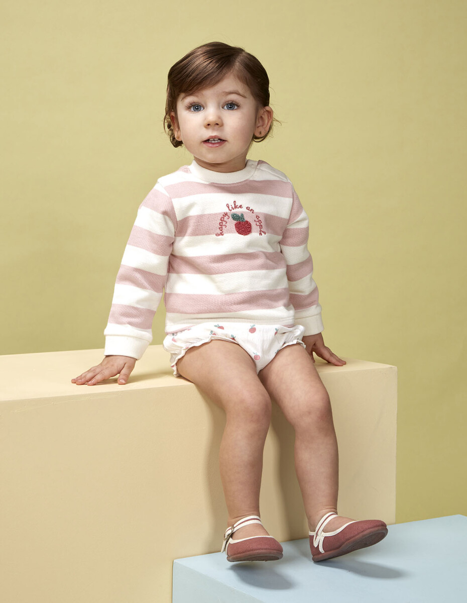 Sudadera De Rayas Con Print - Blanco 