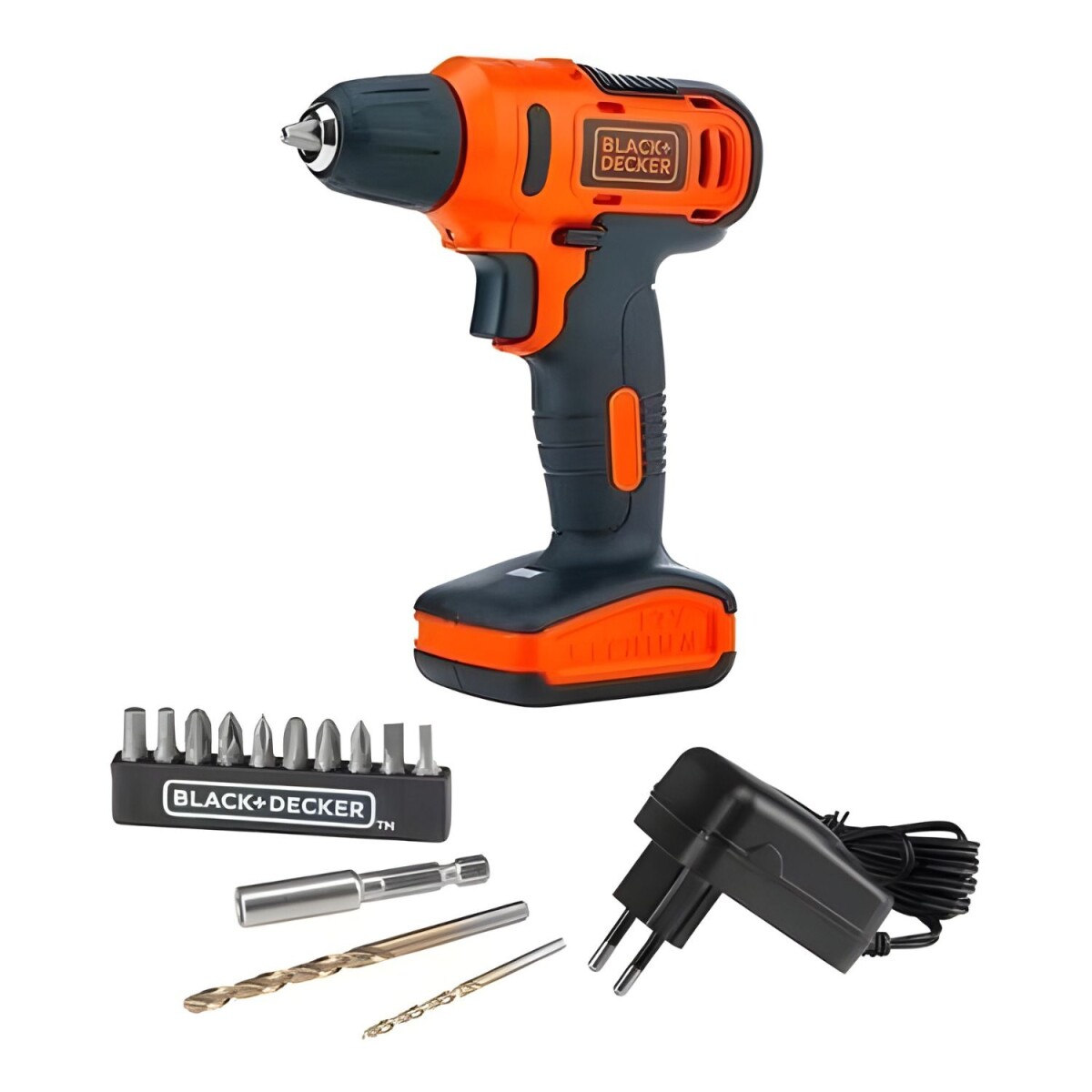 Taladro atornillador Black + Decker inalámbrico 12V + accesorios - Naranja 
