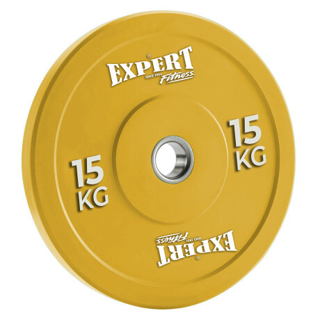 Disco Olímpico 15Kg Expert Revestido En Goma C/ Aro Metal Pesa P/ Barras Amarillo