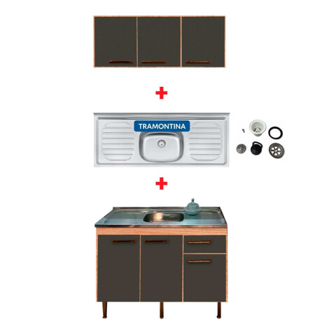 Bajo Mesada + Mueble Aéreo De Cocina + Pileta Premium ® Color Gris Grafito Bajo Mesada + Mueble Aéreo De Cocina + Pileta Premium ® Color Gris Grafito