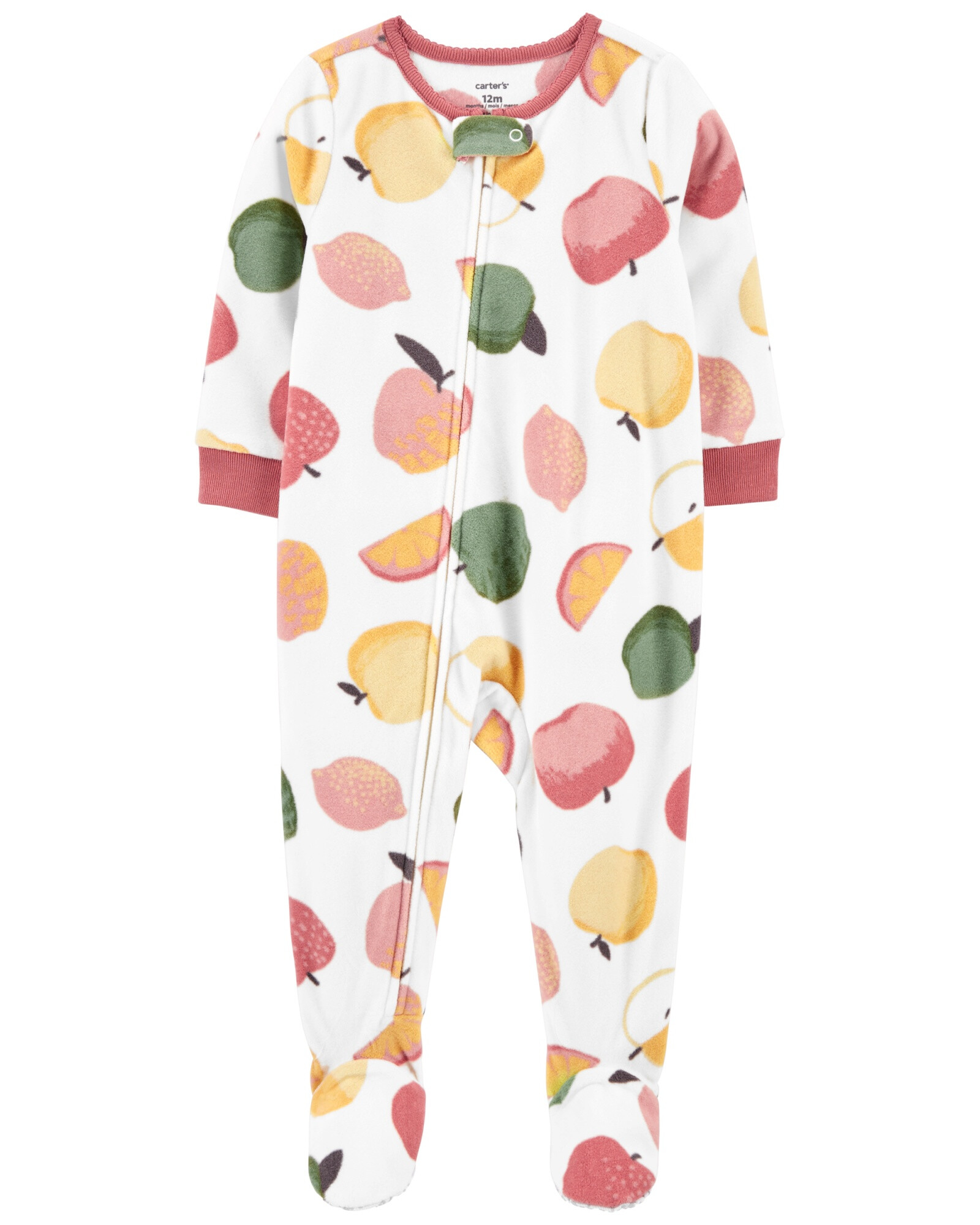 Pijama una pieza de micropolar, con pie, diseño frutas. Talles 2-5T Sin color