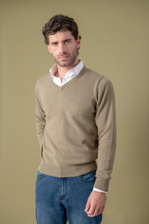 Sweater V lambswool Moss