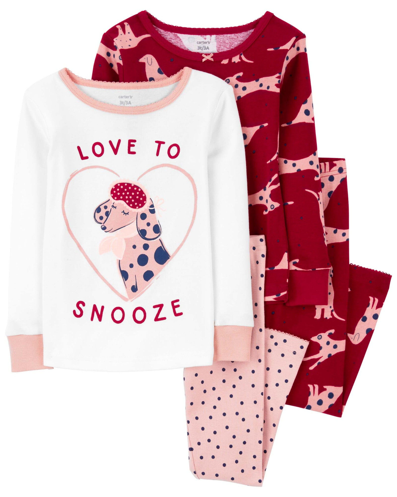 Pijama cuatro piezas de algodón, dos remeras y dos pantalones diseño dálmata Sin color