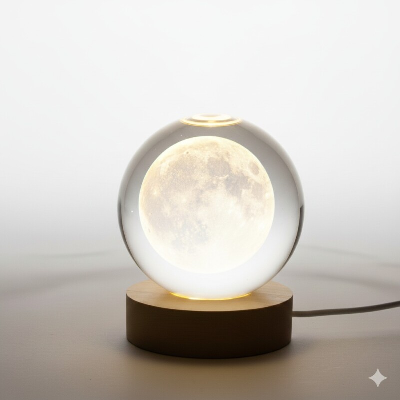 Lámpara veladora 3D diseño luna base de madera 8" Lámpara veladora 3D diseño luna base de madera 8"