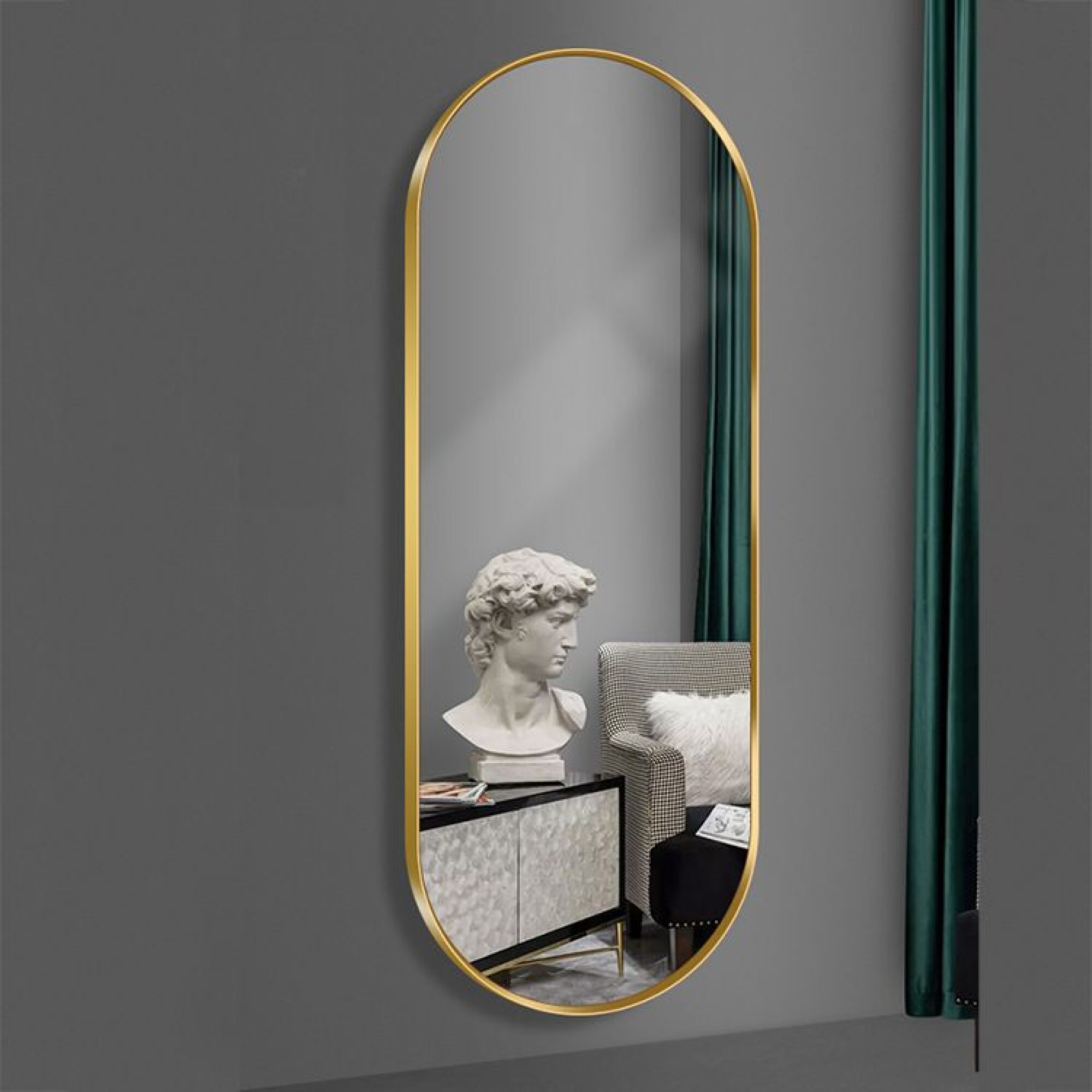 Espejo De Pared Ovalado Marco Aluminio Alto 140cm x Largo 40cm — El Capitán