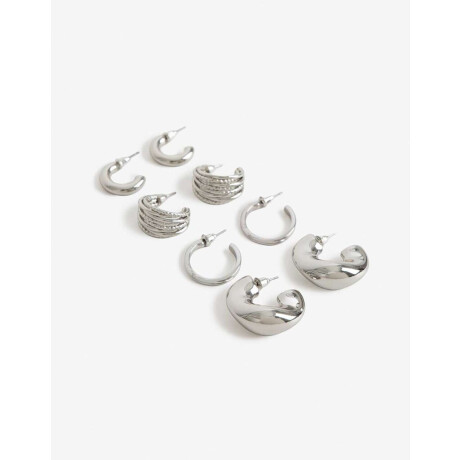 Aros Argolla Set Metal Plateado Rodio