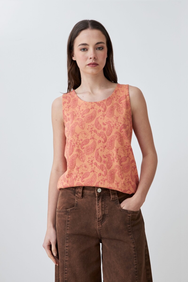 Musculosa con puff print durazno