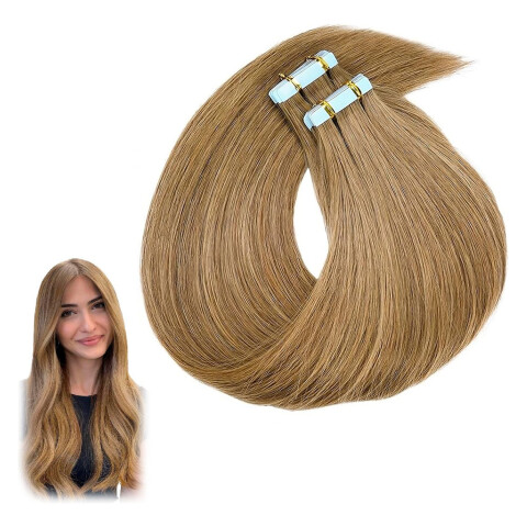 Extensiones Adhesivas Cabello Pelo Natural 40ud 50cm Largo Variante Pelo Rubio Oscuro