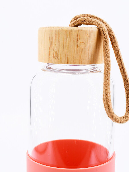 BOTELLA VIDRIO CON BASE SILICONA ROSADO