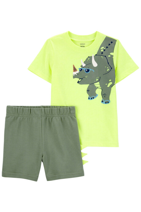 Set dos piezas short y remera, estampa dinosaurio. Talles 2-5T Sin color