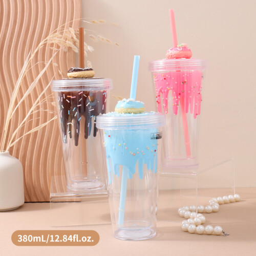 Vaso De Plástico Doble Capa Con Sorbito - Donut - 380ml Vaso De Plástico Doble Capa Con Sorbito - Donut - 380ml