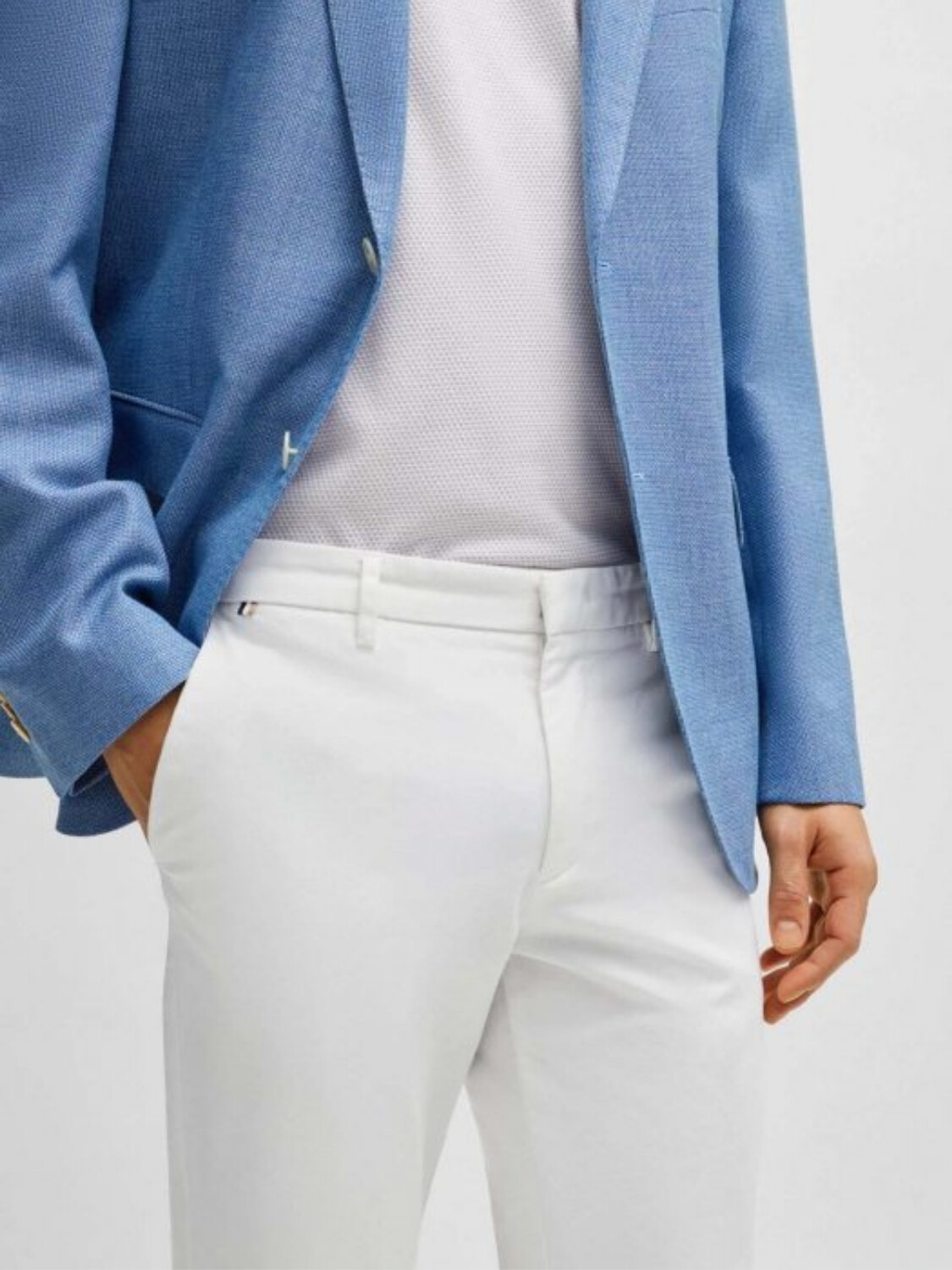 HUGO BOSS Chinos Slim-Fit en Gabardina de Algodón Elástico Blanco