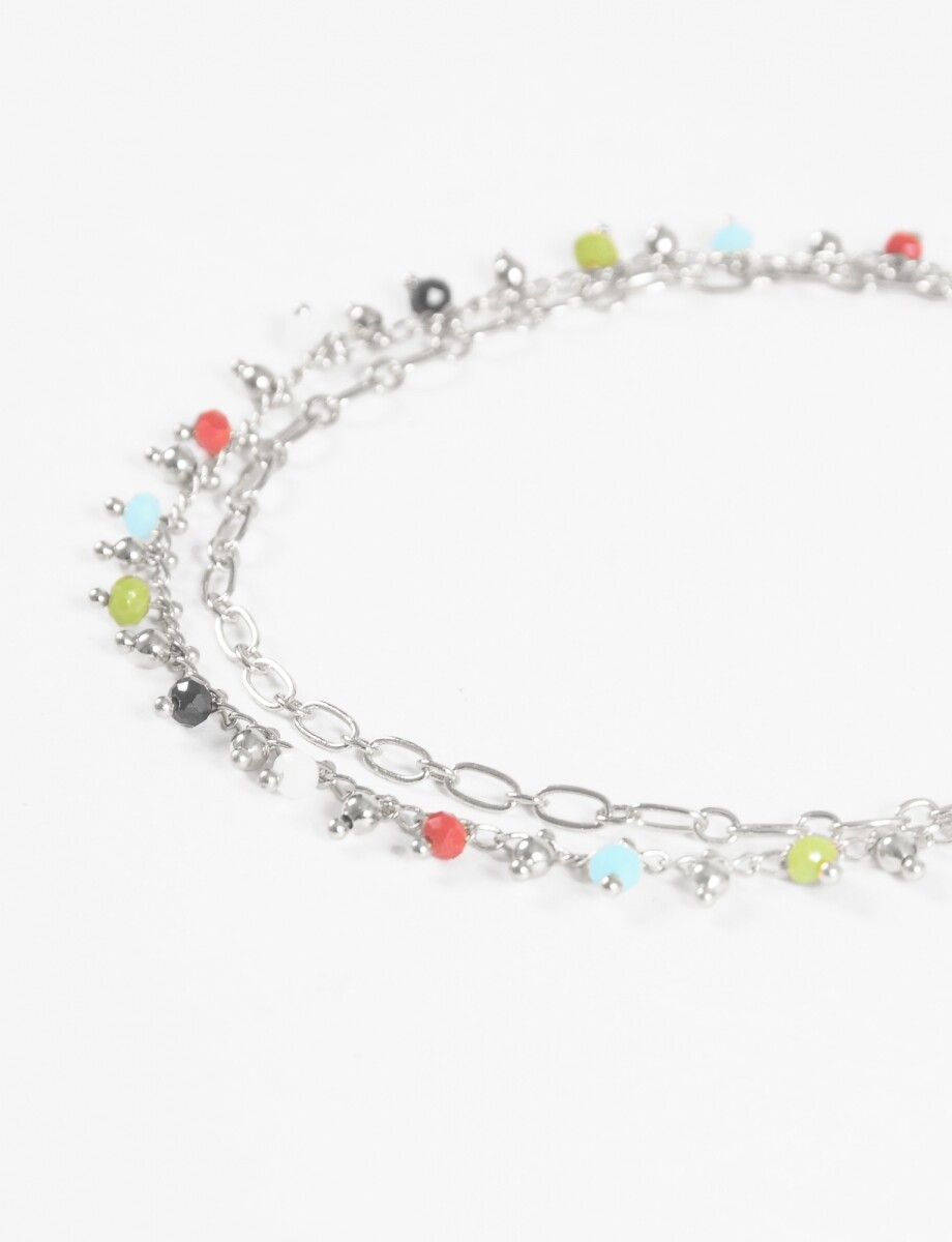 Tobillera doble cuentas - plateado 
